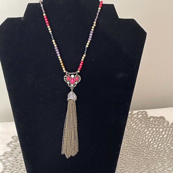 Mala Inspired Beaded Necklace Metal Tassel - Picture 6 of 6